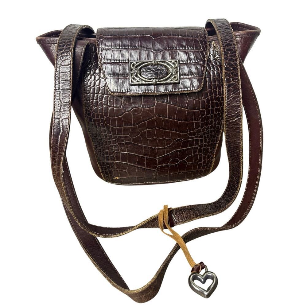Brighton Brown Croc Embossed Leather Crossbody Bag Adjustable Strap No. 815025